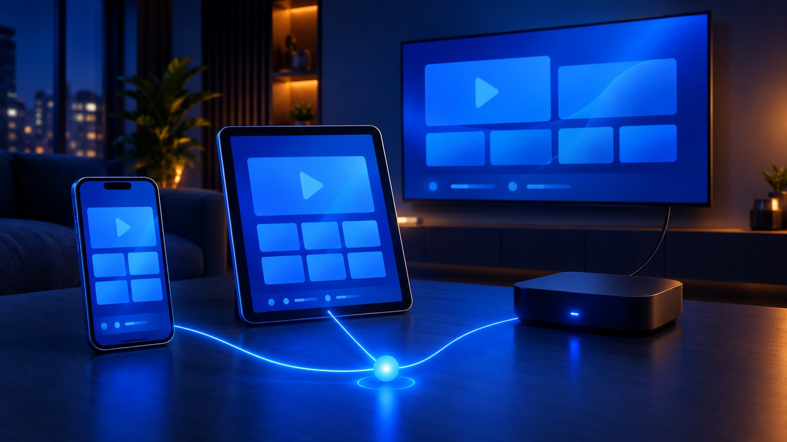 Watching IPTV across an Android phone, tablet and Android TV box connected to a television