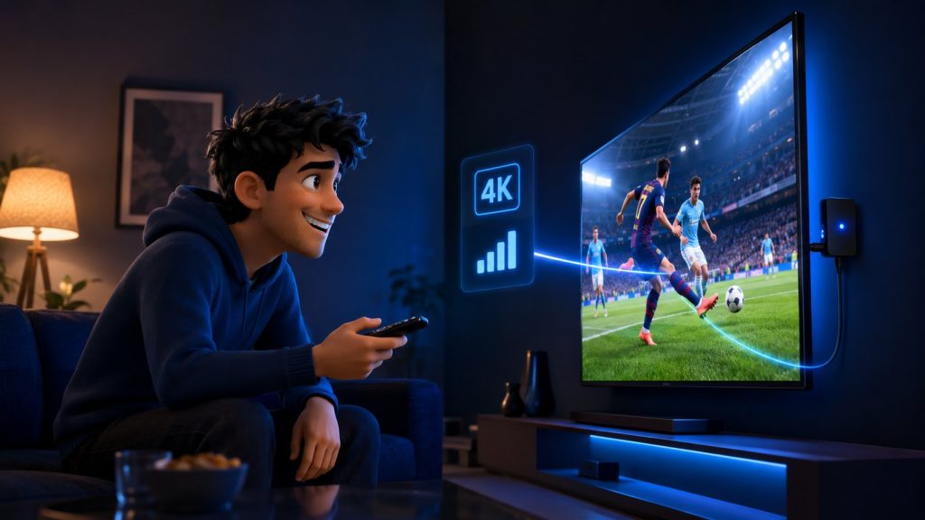 Watching live sport in 4K on a TV powered by a Fire TV Stick running an IPTV player