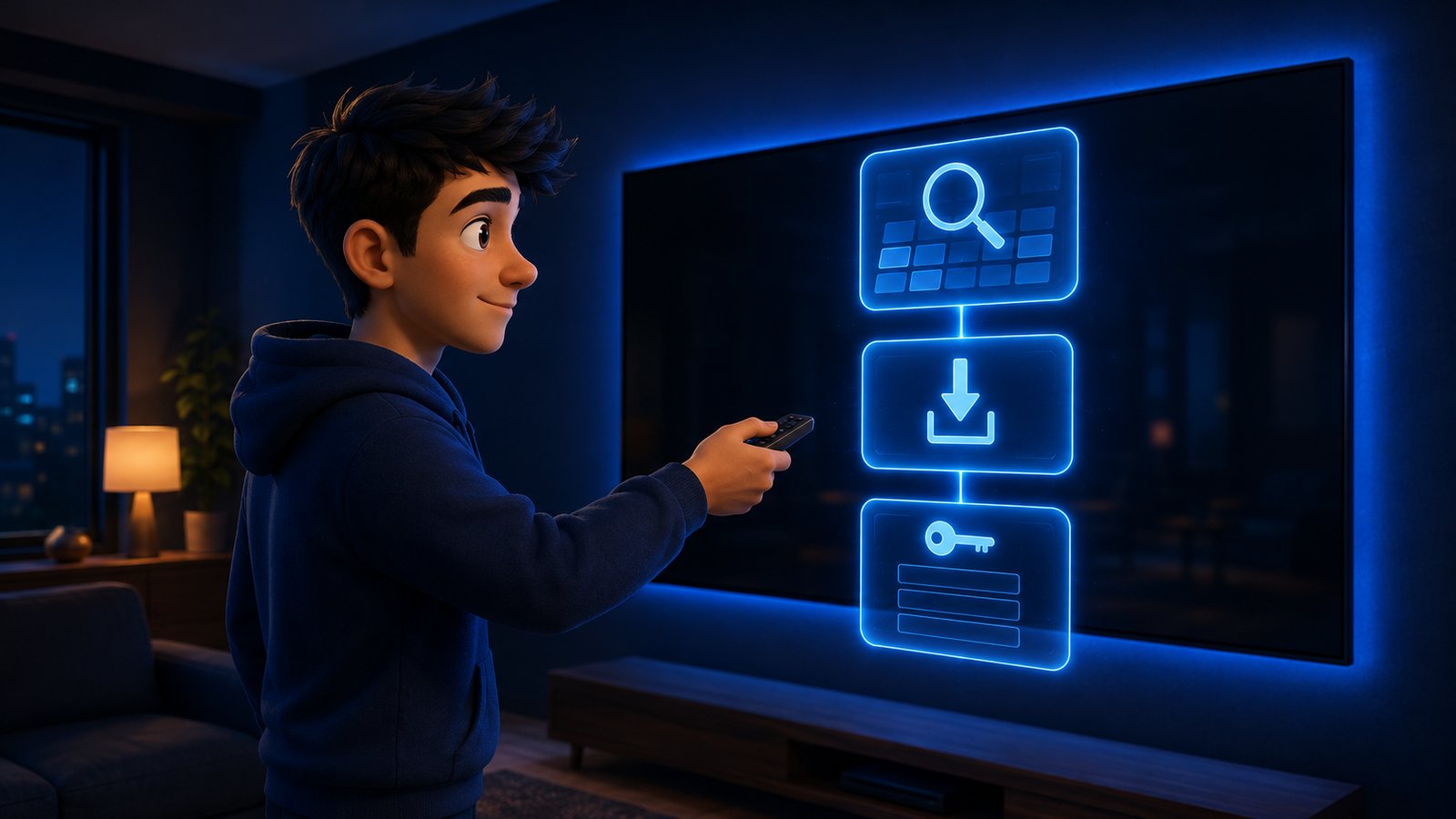 Installing an IPTV player from a smart TV app store and entering Xtream Codes credentials on screen