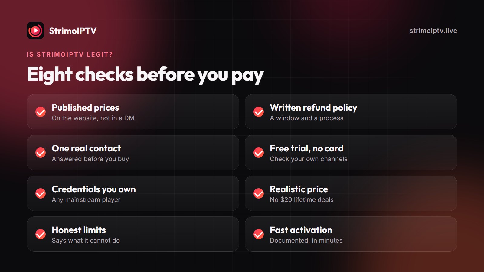 Eight checks to see whether StrimoIPTV or any IPTV service is legit before paying