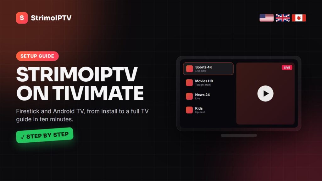 StrimoIPTV set up in TiviMate on a Firestick with the TV guide open